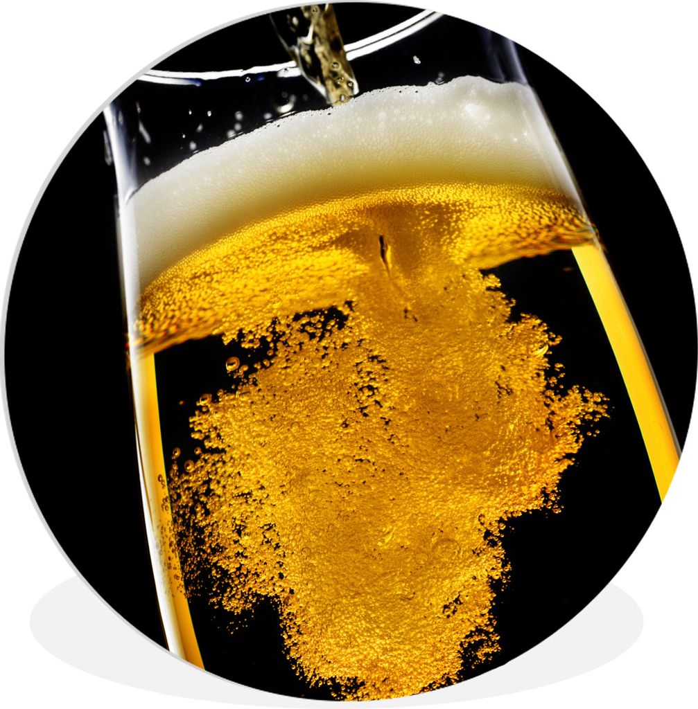 MuchoWow Rundes Wandbild - Runde Bilder Bier wird in ein Bierglas gegossen Ø 30 cm Kreis Wanddekoration Kunststoff - Wandkreis - Wandschmuck - S...