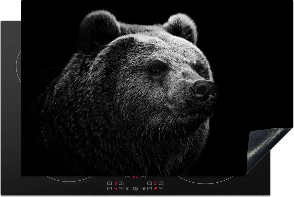 KitchenYeah Herdabdeckplatte Bär - Leicht - Schwarz , 80x52cm, Küche Deko, Glaskeramikkochfeld Herdabdeckung, Abdeckplatte fùr Kochfeld
