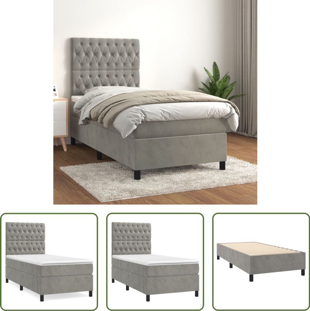 The Living Store Boxspringbett mit Matratze Hellgrau 90x200 cm Samt