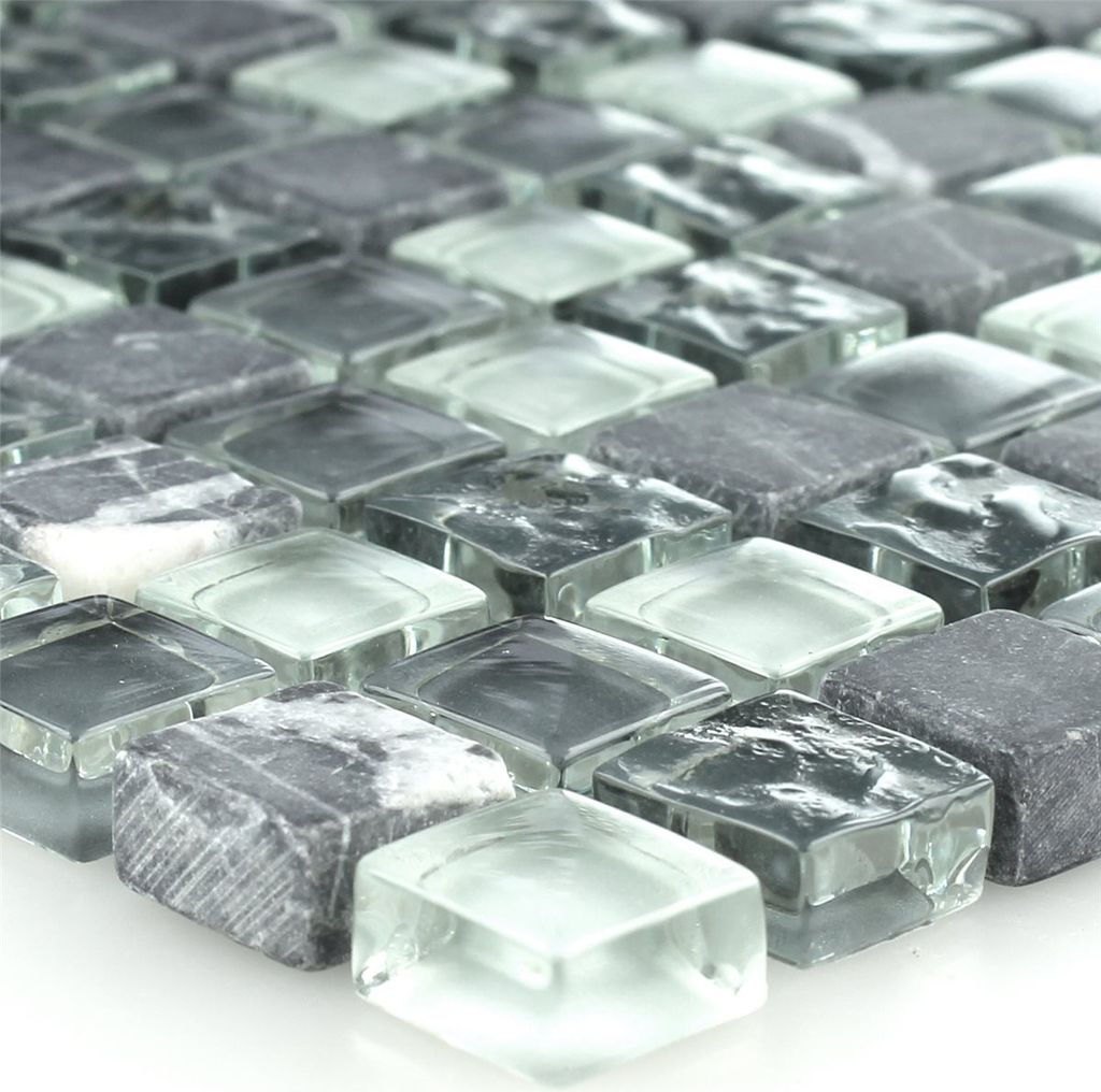 Naturstein Glas Marmor Mosaikfliesen Honolulu Grau Mix
