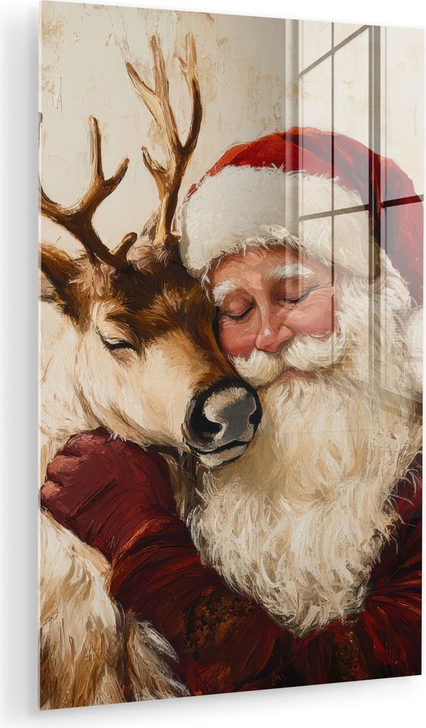 MuchoWow Glasbilder - Bilder auf Wandbild - Foto auf Glas Weihnachtsmann - Rentier - Weihnachten 80x120 cm Wanddekoration aus Glas - Acrylglasbild ...