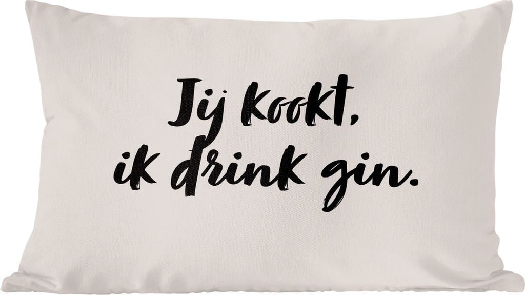 MuchoWow Zierkissen Sofakissen Wohnzimmer Dekokissen 60x40 cm Du kochst, ich trinke Gin - Zitat - Taupe - Kopfkissen - Polster mit Foto
