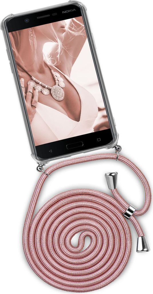 TWIST-Case + TWIST-Cord für Nokia 5, Farbe:Shiny Blush (Silber)