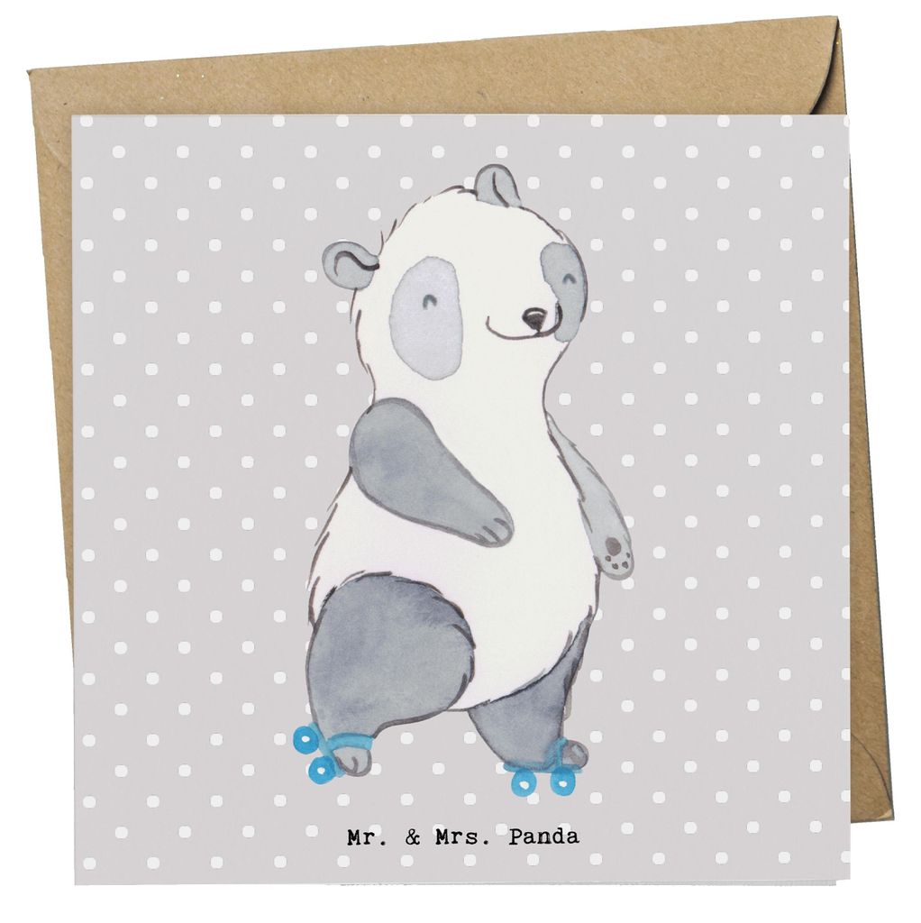 Mr. & Mrs. Panda Grußkarte Panda Inliner fahren - Grau Produktbild 