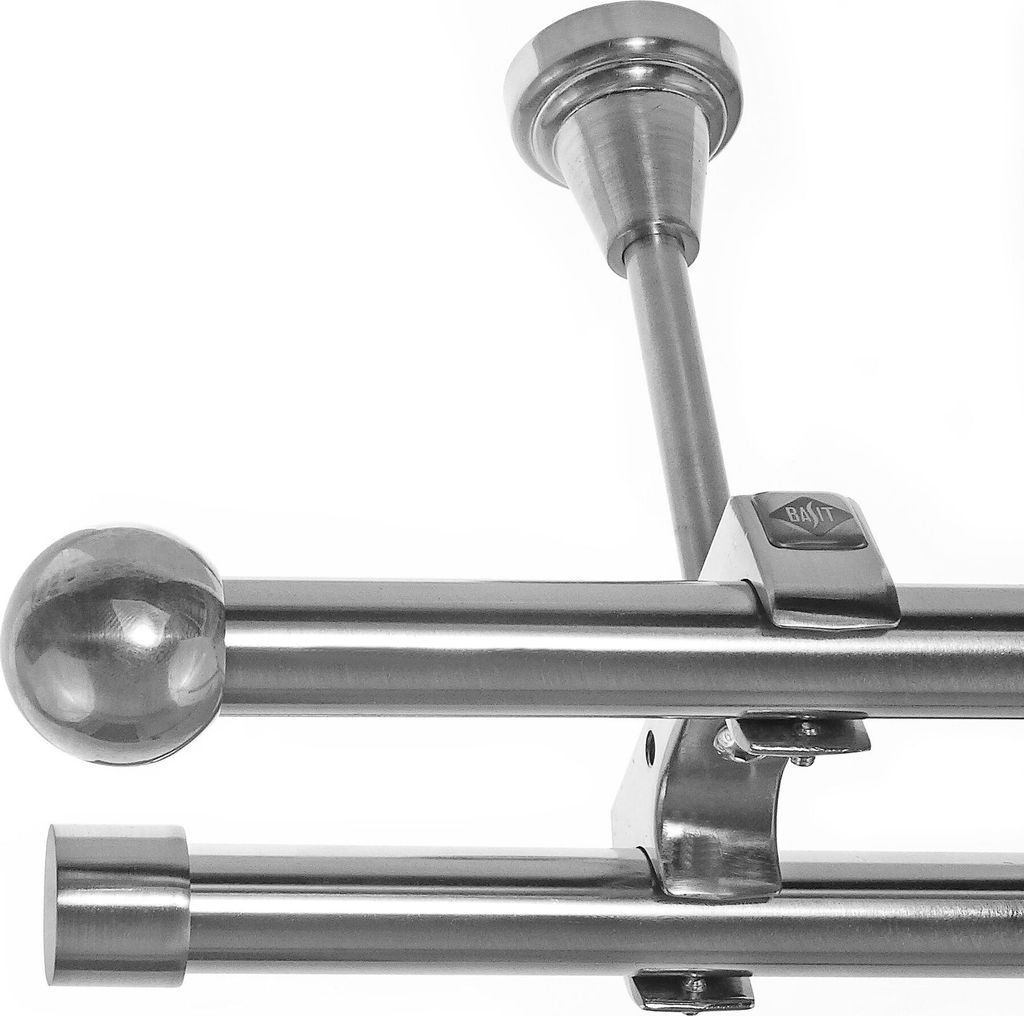 Gardinenstange Ø 20mm Metall in Edelstahl Look 2-läufig Deckenbefestigung D61 RR