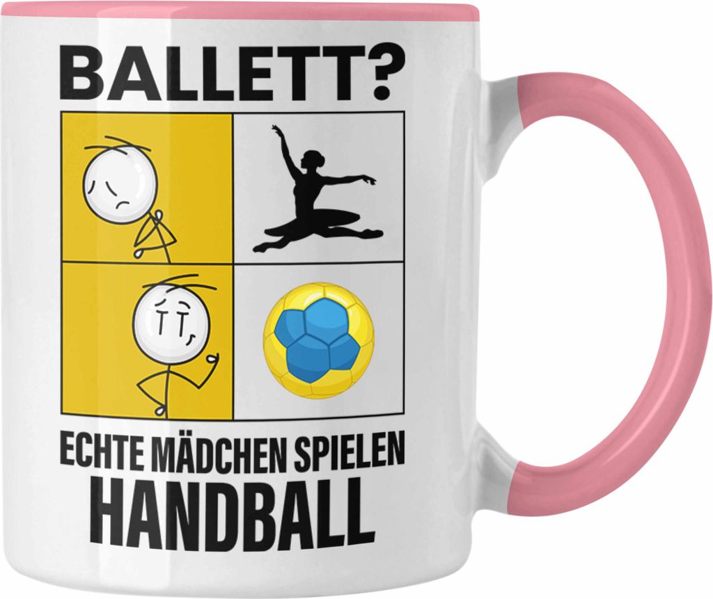 Trendation - Handball Mädchen Tasse Sport Geschenk Frauen Echte Mädchen Spielen Handball-Spielerin (Rosa)