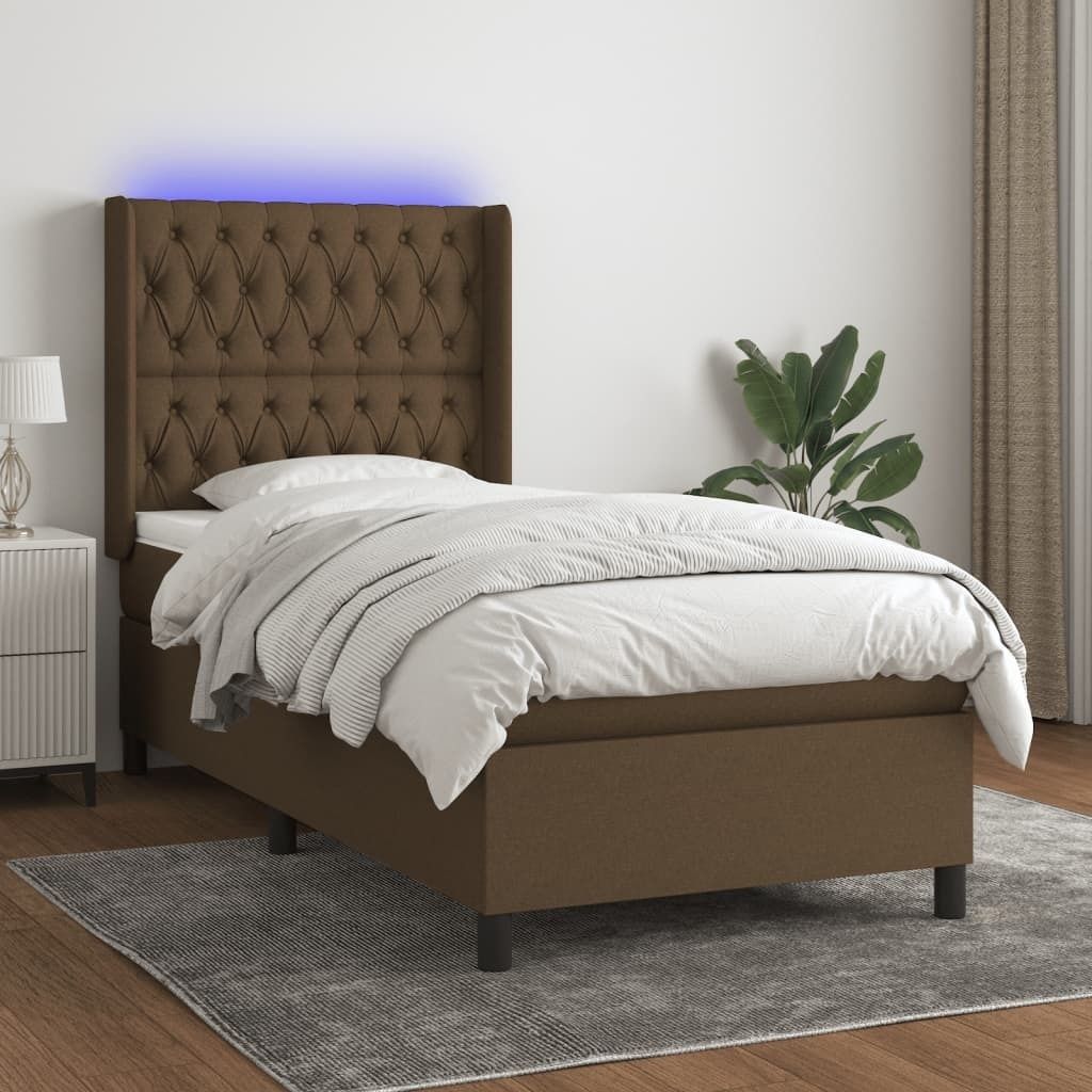 Maison Exclusive - Boxspringbett mit Matratze & LED Dunkelbraun 100x200 cm Stoff
