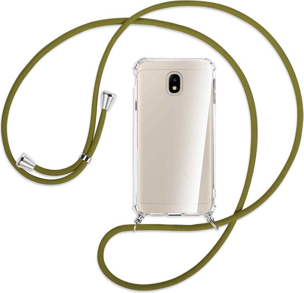 Handykette Backcover-Schutzhülle mit Band (Metall silberfarben) für Samsung Galaxy J3 2017 - khaki