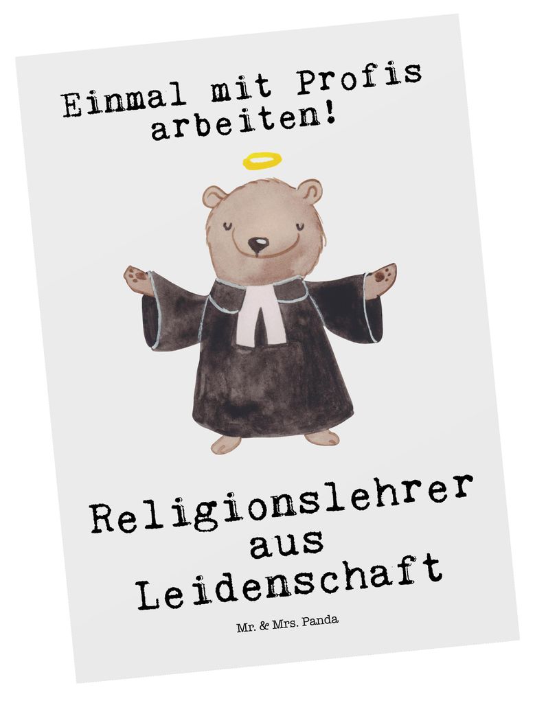 Mr. & Mrs. Panda Postkarte Religionslehrer Leidenschaft - Weiß - Geschenk, Postkarten, Grundschule, einzelkarte, Grußkarte, Lustig, Ansichtskarte...
