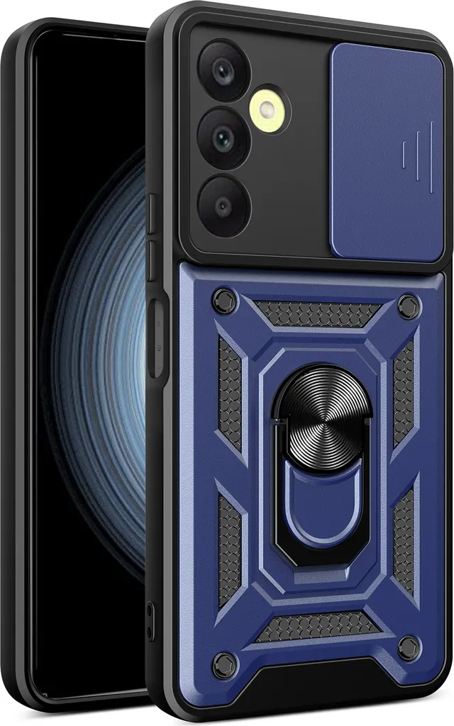 Cover Samsung A25 5G Blu con Anello e Protezione Fotocamera Scorrevole