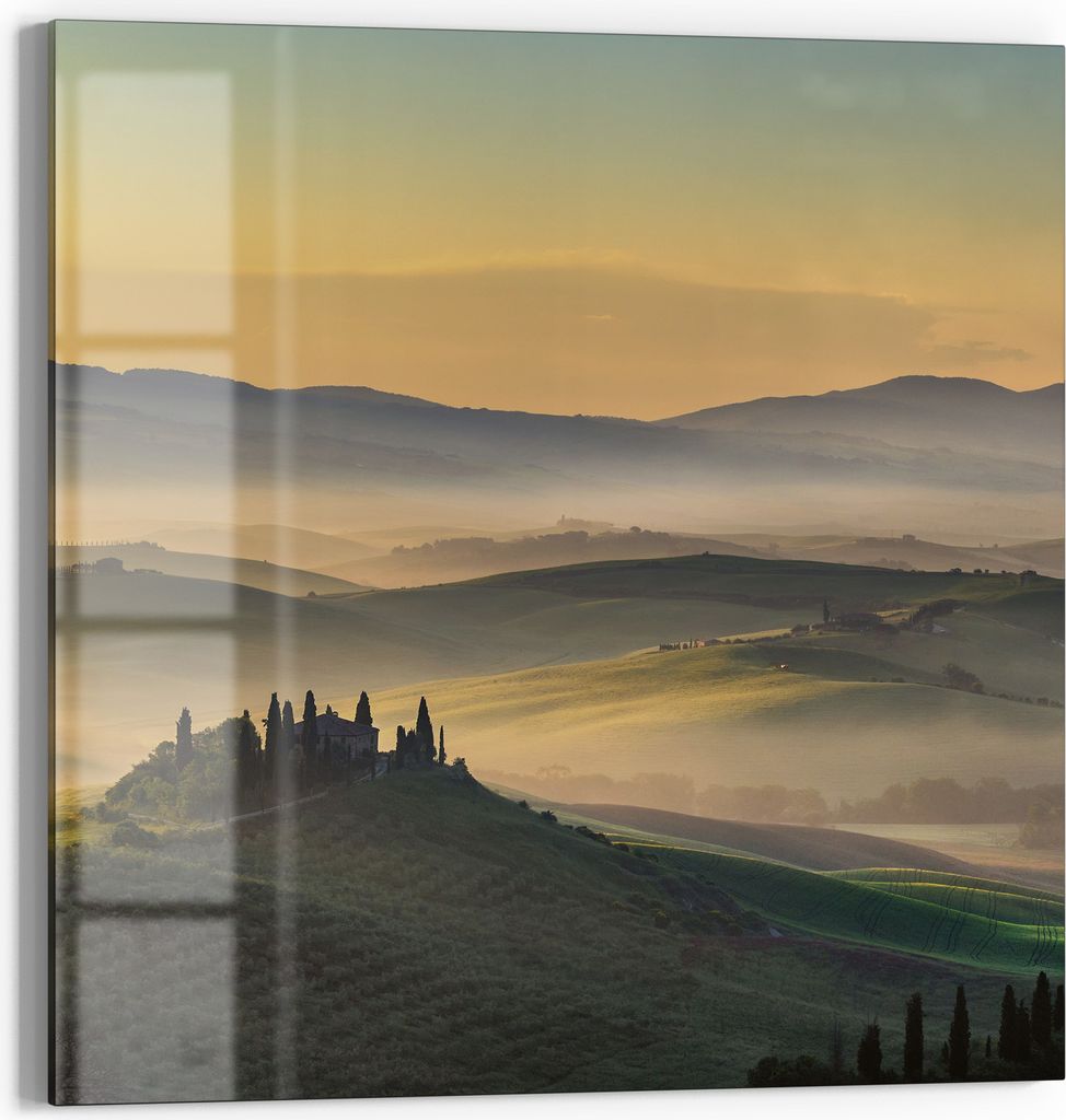 DEQORI Magnettafel Glas 50x50 cm 'Toskanischer Morgenzauber' beschreibbar Whiteboard Küche