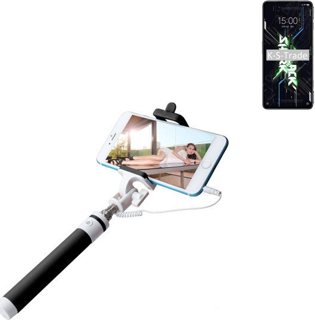 K-S-Trade Selfie Stick kompatibel mit Xiaomi Black Shark 4S Pro Selfiestick kabelgebunden Monopod mit Kabel Stab Stange Selfportrait Handheldstick