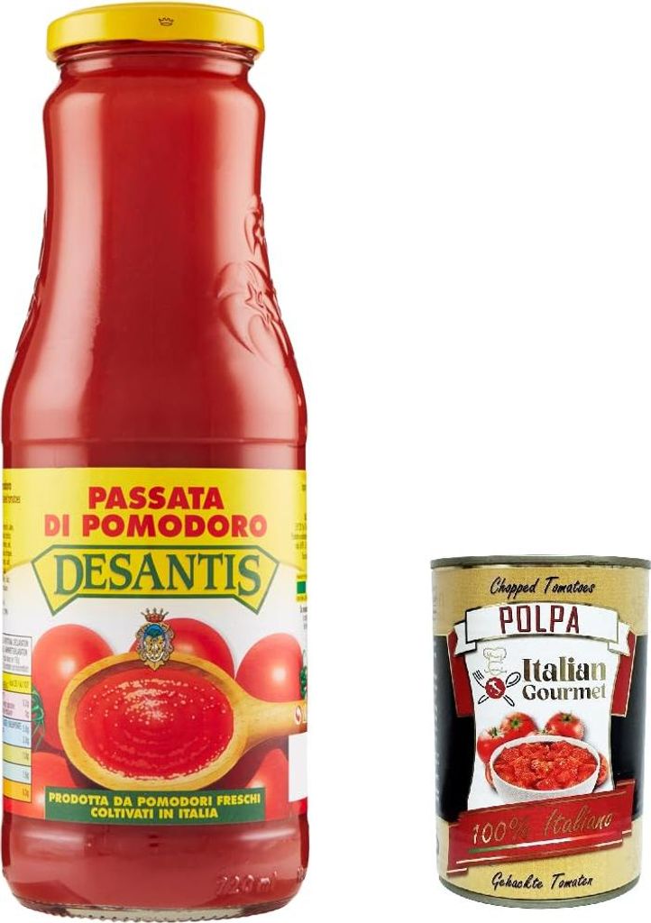 12x Desantis Passata di pomodoro, Tomatenpaste Tomaten sauce 100% Italienisch 680g + Italian Gourmet polpa 400g