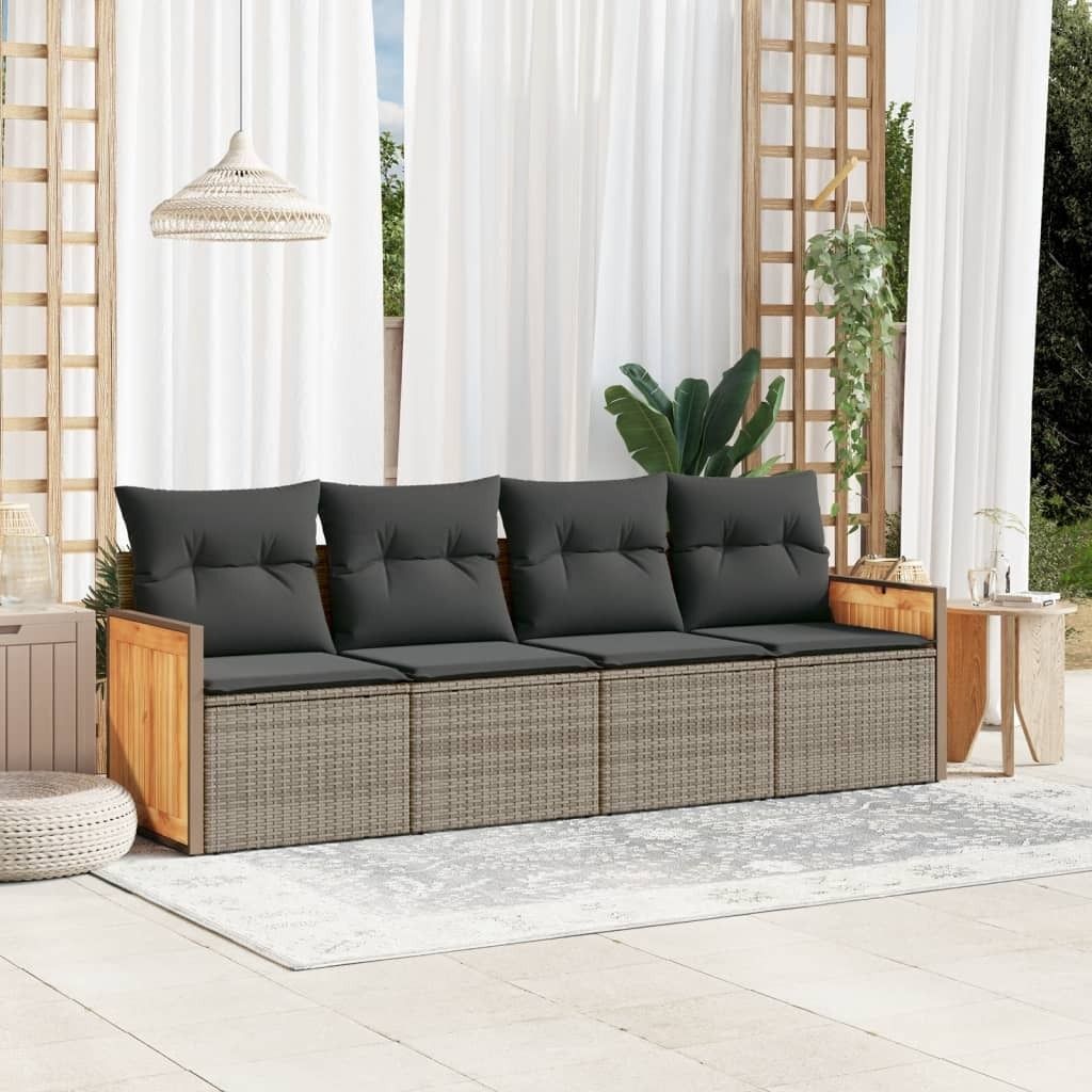 4-tlg. Garten-Sofagarnitur mit Kissen Grau Poly Rattan 3259855