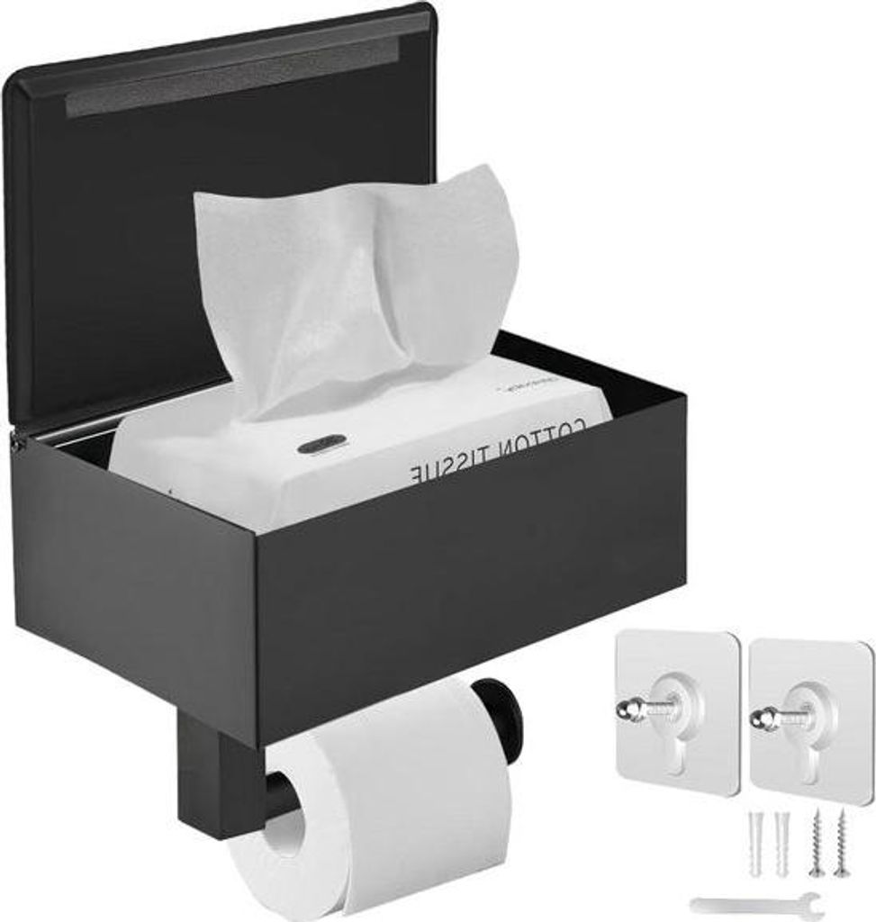 Mattschwarzer Toilettenpapierhalter mit Ablage – Wandmontage – einfache Aufbewahrung – schwarz – Edelstahl