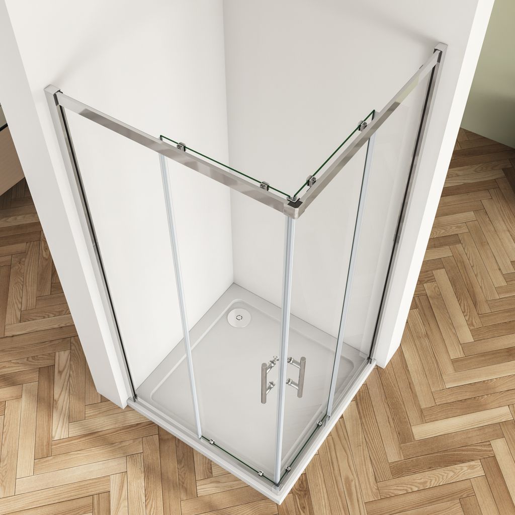 76x76cm 185cm Eckeinstieg Dusche Schiebetür Duschabtrennung Duschwand ESG Echtglas Duschkabine