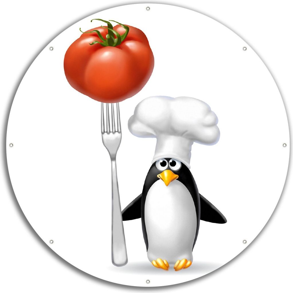 Wallario rundes Outdoor-Poster für Garten oder Balkon, Motiv Pinguin Koch, 60 cm Durchmesser