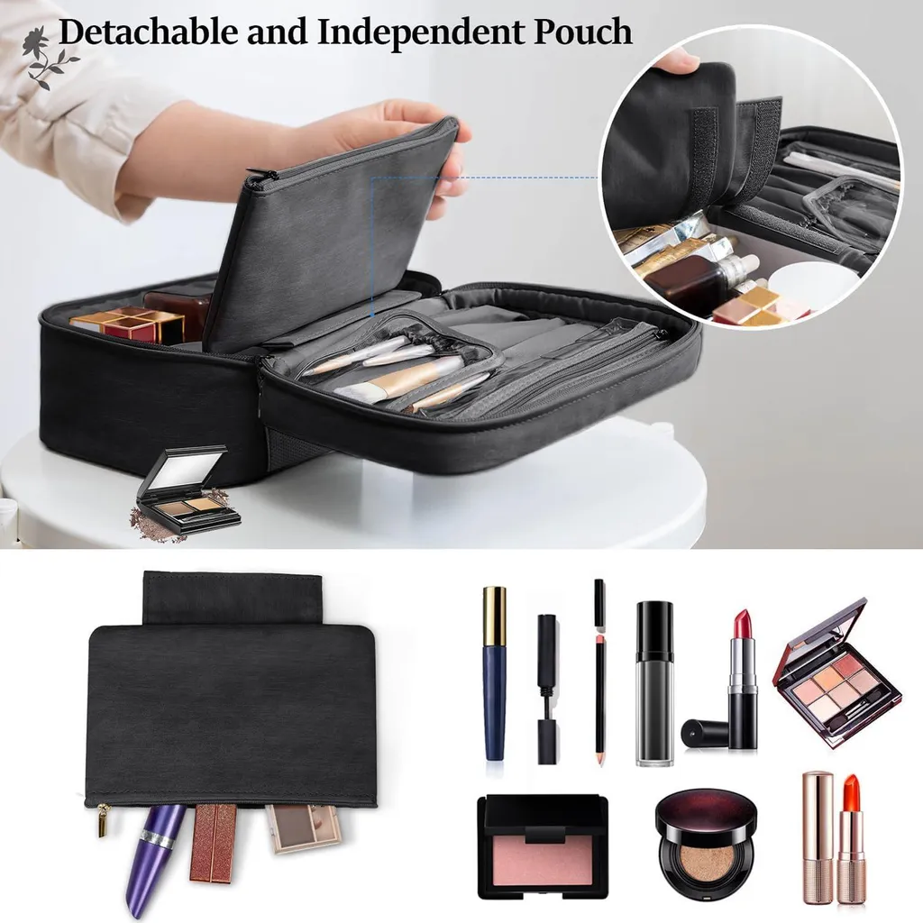 Trousse de maquillage étanche grande capacité avec compartiments et zip - 4