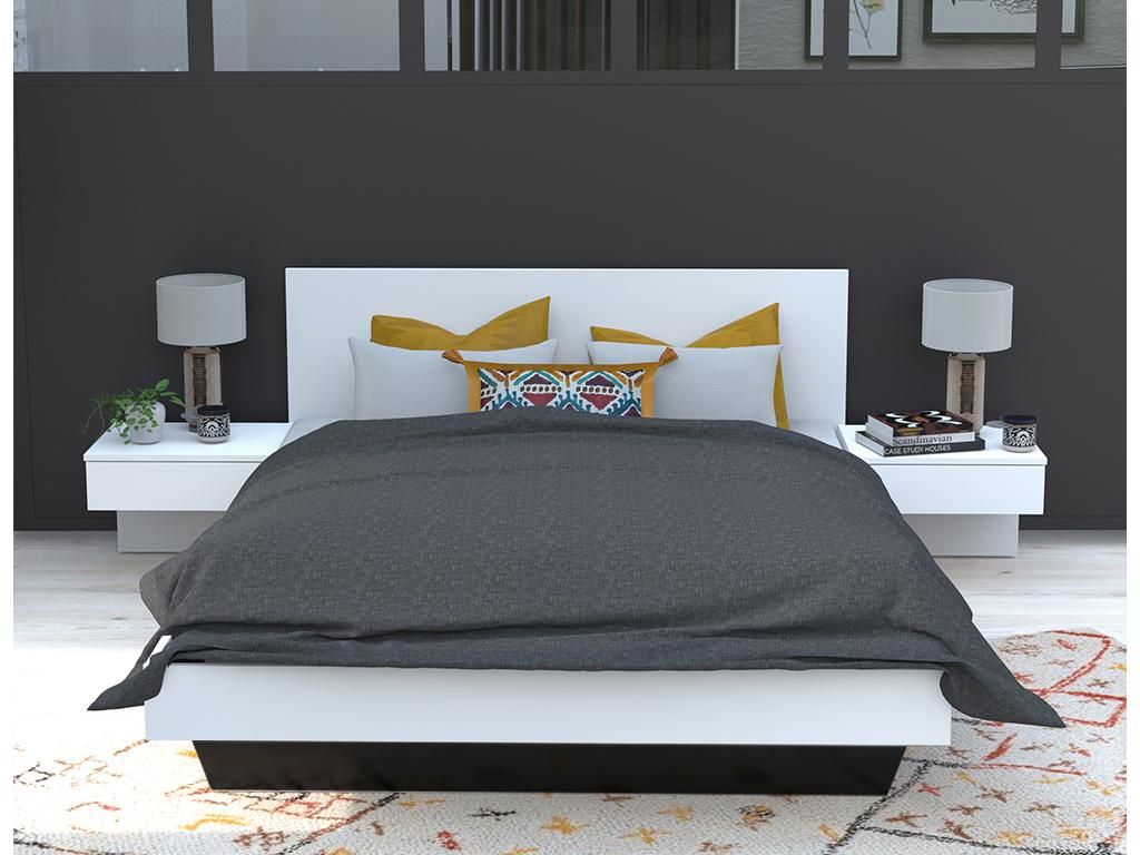 BETT COOL/ 140x190 cm + 2 Konsolen + Lattenrost / Weiß