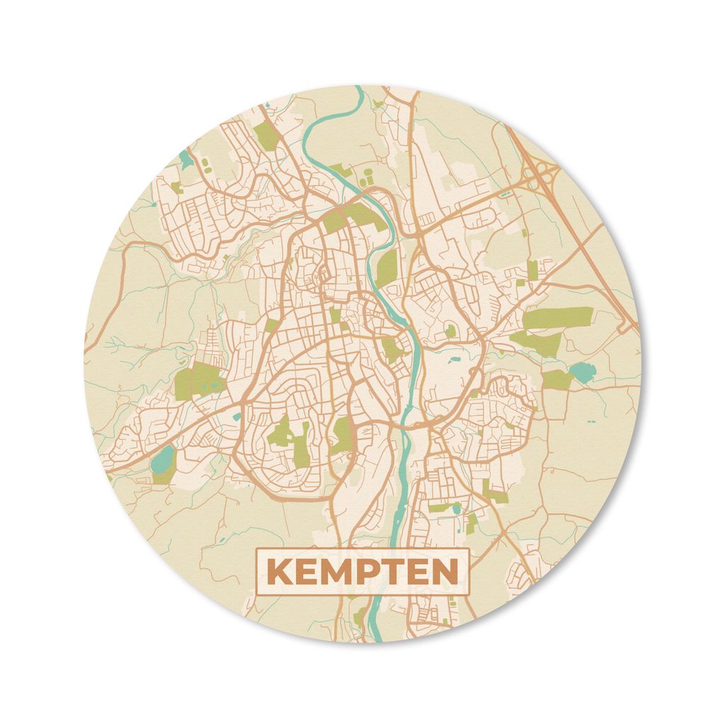 MuchoWow Mauspad Mousepad Kempten - Karte - Vintage - Stadtplan 20x20 cm - Mousepads - Maus Mat - Pad - Mausunterlage - Schreibtischmatte