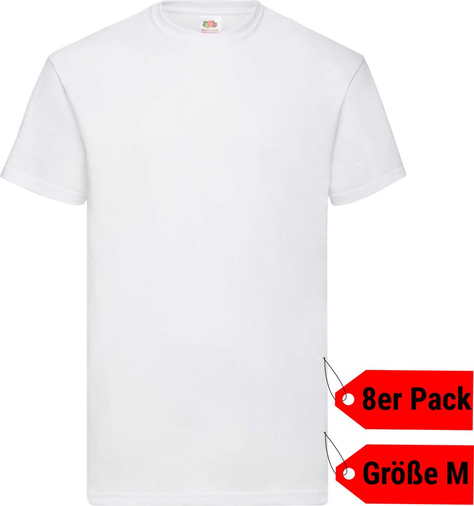 8er Pack FRUIT OF THE LOOM Valueweight T Herren Damen T-Shirt, Weiß, Größe M