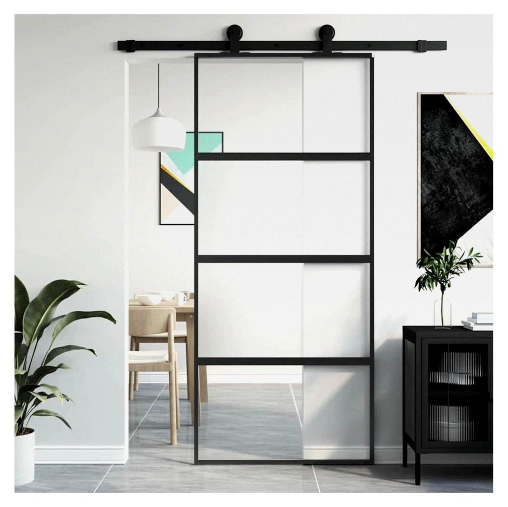 Schiebetür Schwarz 90x205 cm Hartglas und Aluminium