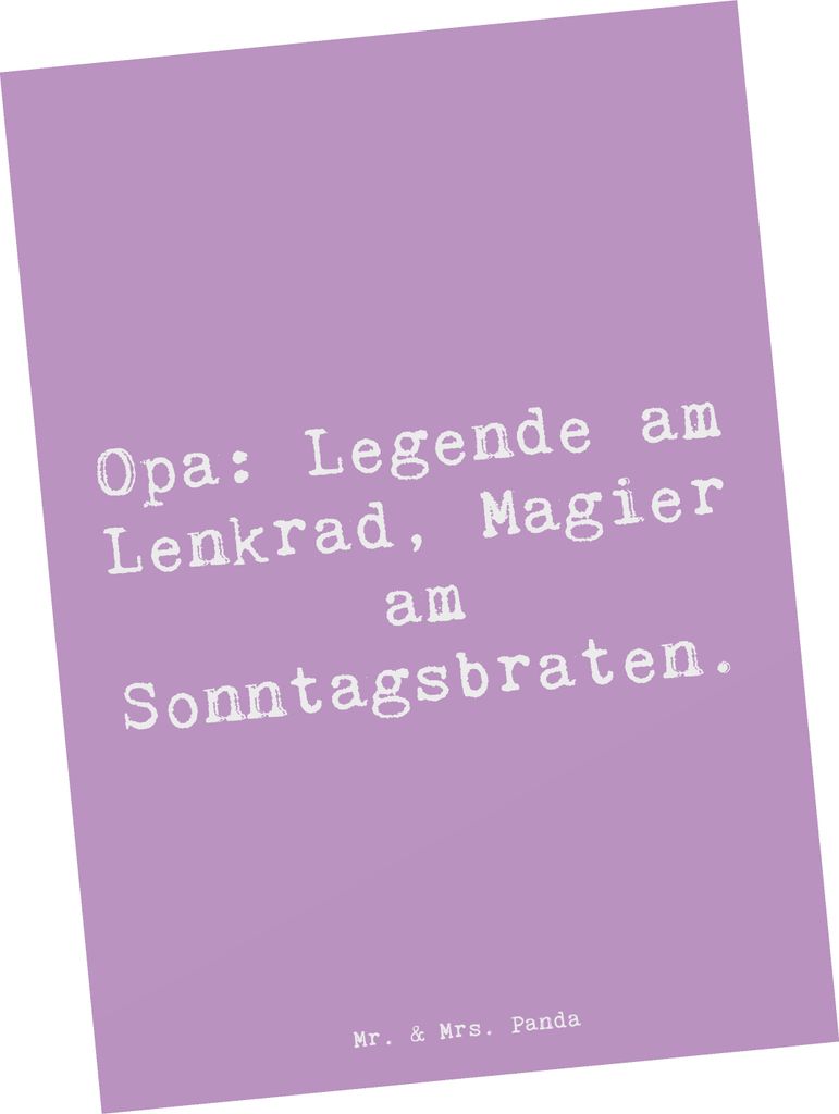 Mr. & Mrs. Panda Ansichtskarte Spruch Opa Legende - Lavendeltraum - Geschenk, Lächeln, Autofahren, Familie, Grußkarte, Großpapa, Kochen, Fotokar...