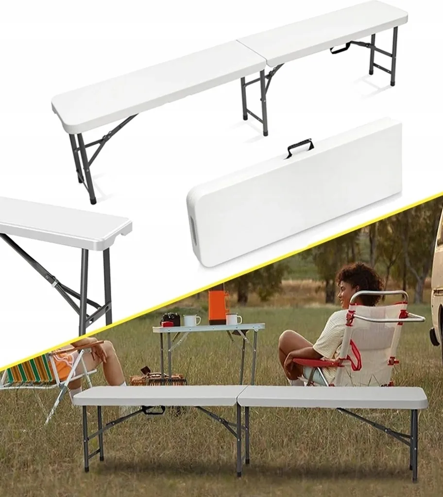 Banc pour banquet de jardin 180 cm blanc pliable idéal fêtes et repas