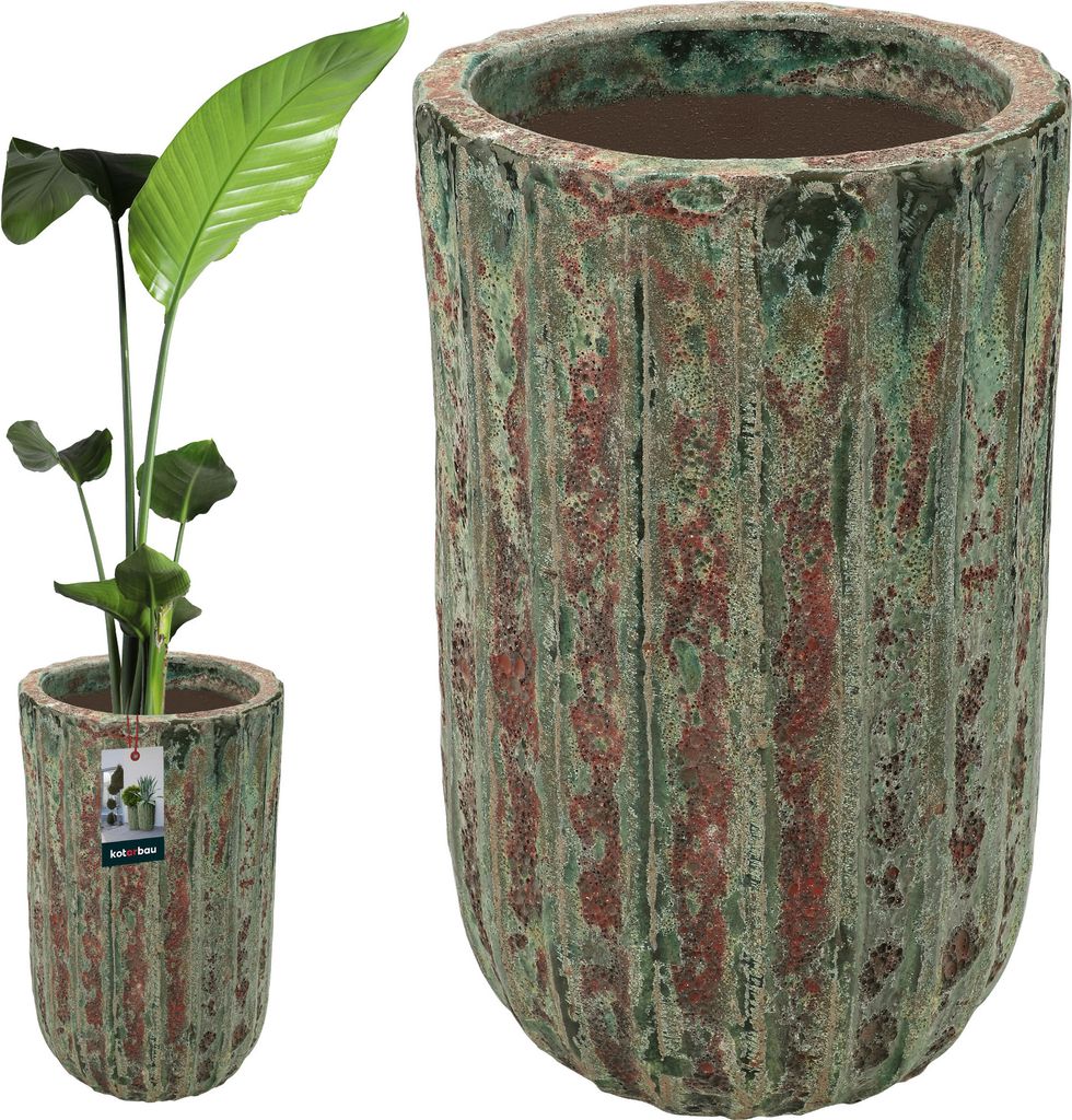KOTARBAU Blumenkübel hoch Outdoor & Indoor Keramik Grün Höhe 57 cm 32 cm Pflanzkübel außen frostsicher Blumentopf gross draussen Übert...