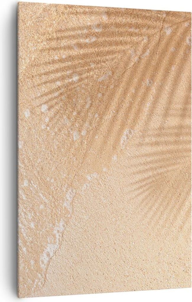 Bild auf Leinwand - Leinwandbild - Einteilig - Sand Schatten Blätter - 80x120cm - Wand Bild - Wanddeko - Wandbilder - Leinwanddruck - Wanddekorati...