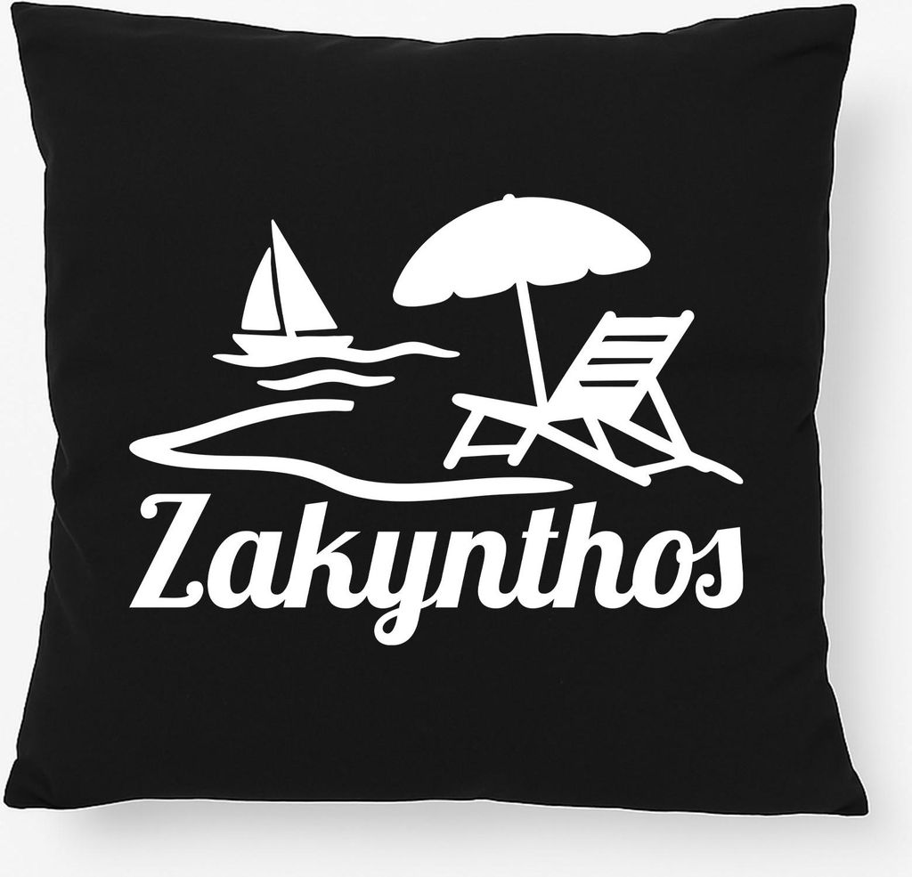 Huuraa Kissen Zakynthos Inselmotiv Griechenland 40x40cm mit Füllung Black Baumwolle Dekokissen Geschenkidee