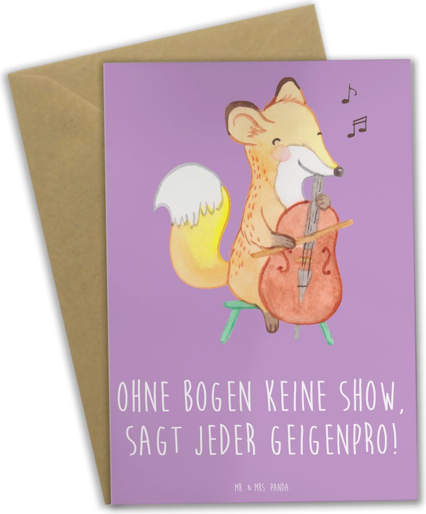 Mr. & Mrs. Panda Grußkarte Geige Bogen - Lavendeltraum - Geschenk, weihnachtskarten, Folklore, Lernen, einladungskarten, Instrument, Grußkarten, ...
