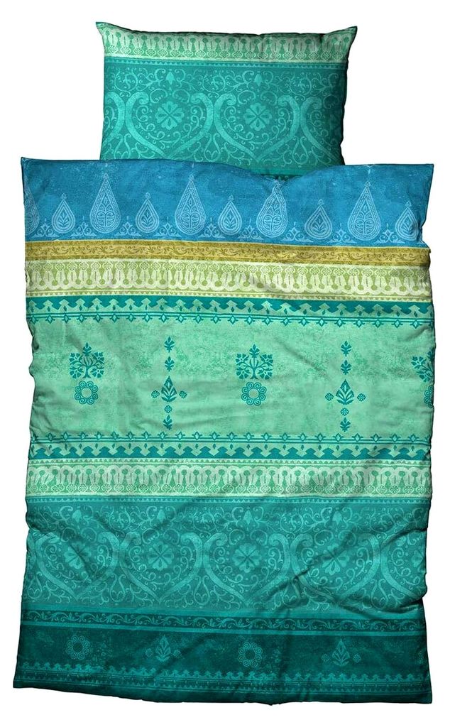 Satin Bettwäsche Indi türkis – edle Ganzjahresbettwäsche aus 100% Baumwolle – seidig glatt, atmungsaktiv und hautfreundlich – 135x200 cm +...