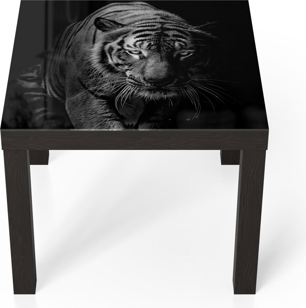 DEQORI Couchtisch 55x55 cm Schwarz 'Tiger auf der Pirsch' Glas Beistelltisch