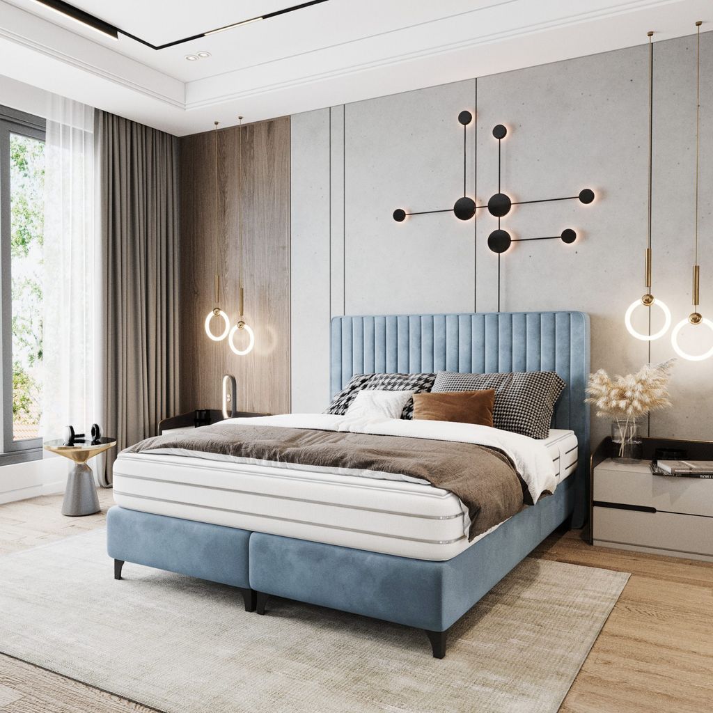 Boxspringbett VIENAPLUS mit Taschenfederkernmatratze Doppelbett Polsterbett Modern Schlafzimmerbett mit schwarzen Beinen Schlafzimmer (Acept 50, 16...