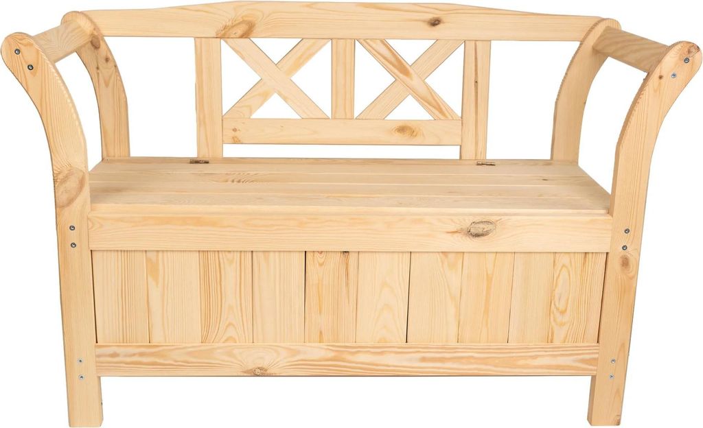 Gartenbank - Holzbank für Terrasse/Park - Mit Rückenlehne - Mit Aufbewahrungstruhe - Hellbronze