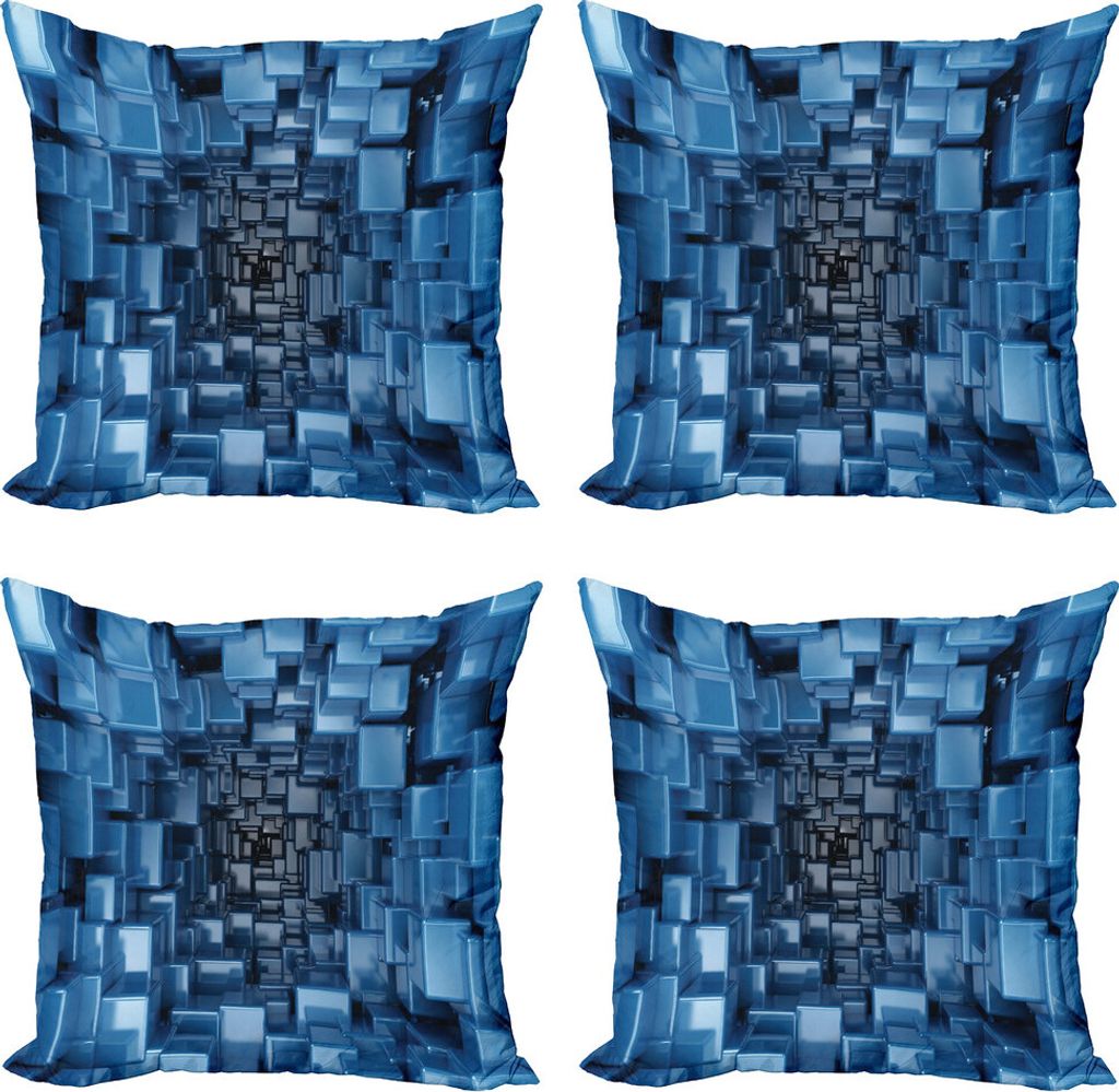 ABAKUHAUS Abstrakt Kissenbezug Set (4 Stück), digitale Geometrische, Moderner Doppelseitiger Digitaldruck, 45 cm x 45 cm, Blau