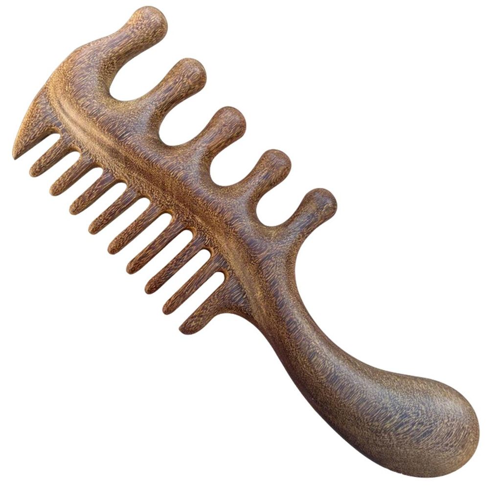 Sandelholz Massagekamm für Kopfhaut & Haarpflege,2-in-1 Meridian-Kamm aus Natur-Sandelholz, Grobe & Feine Zinken zur Entspannung & Massage, Handge...