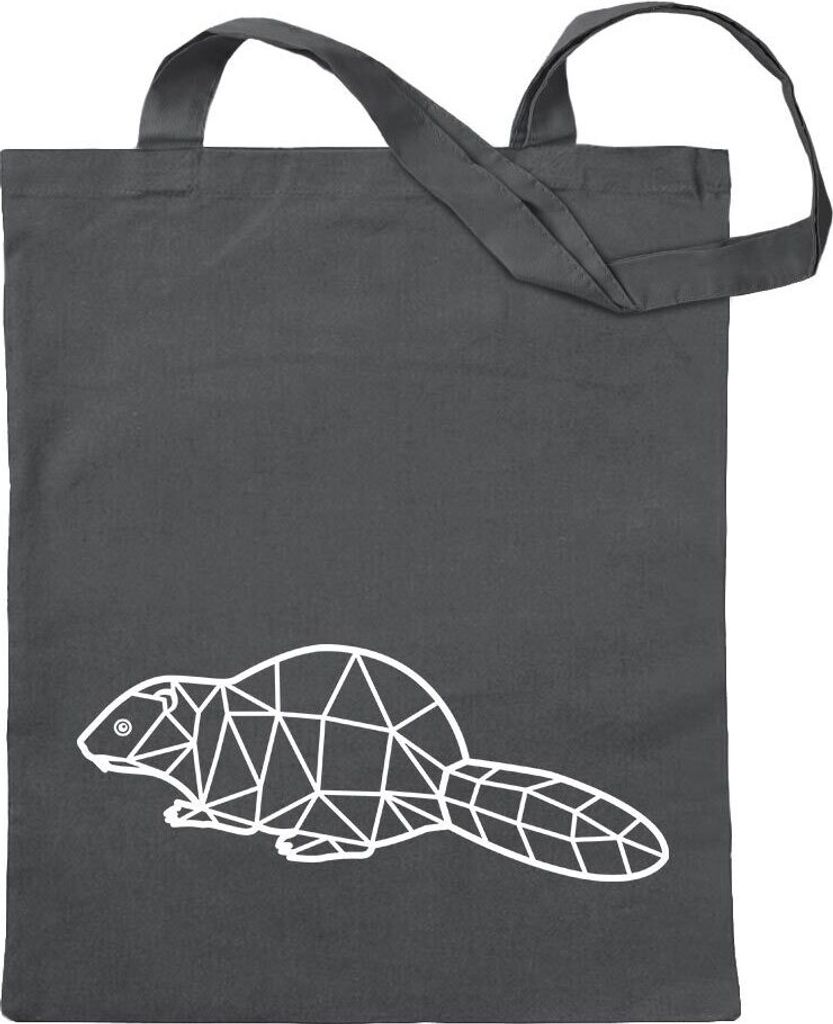 Kiwistar - Baumwolltasche - stahlgrau - Biber Polygon - Tragetasche Stoffbeutel Umhängetasche Langer Henkel