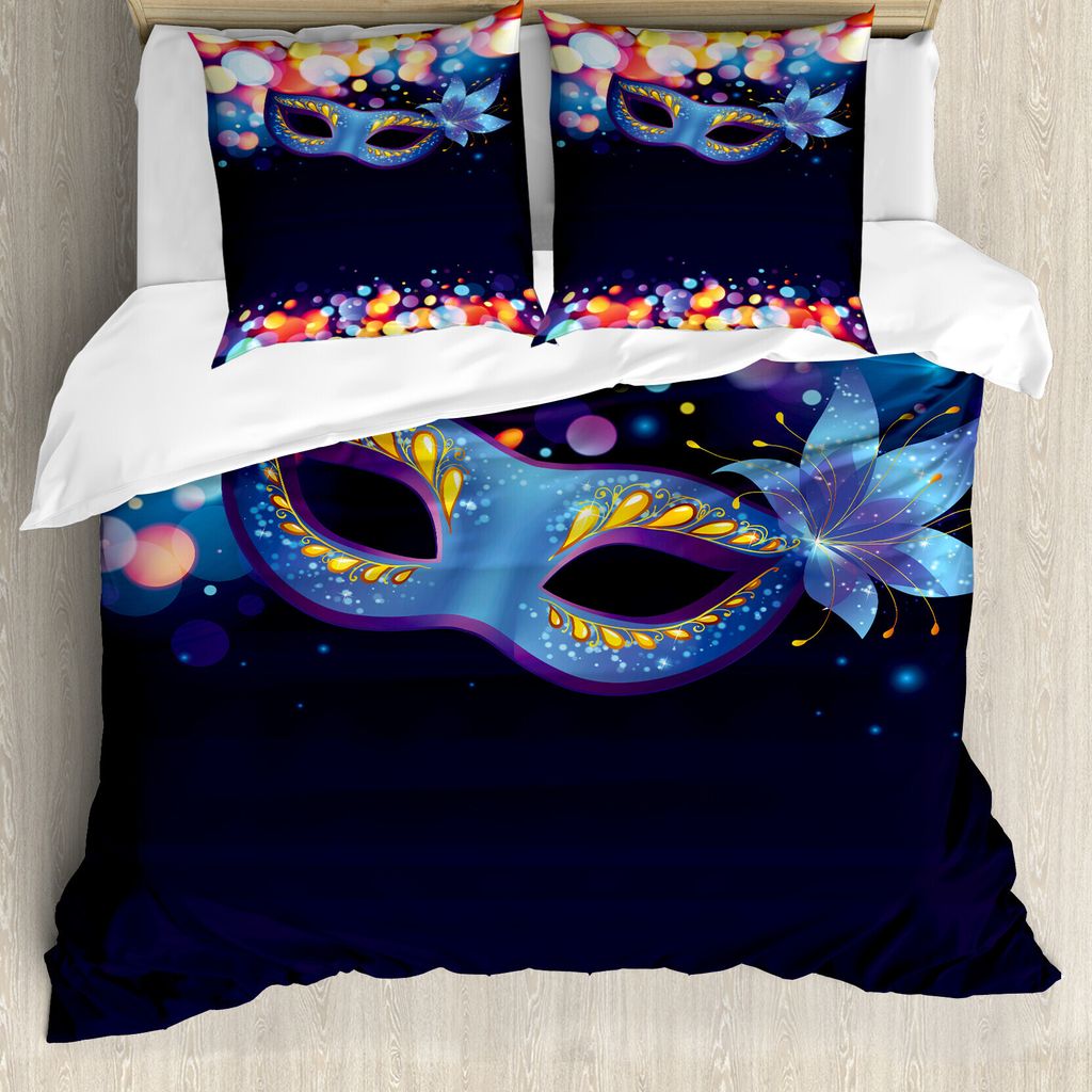 ABAKUHAUS Venedig Bettbezug, Kräftiges Blau Karneval, Milbensicher Allergiker geeignet mit Kissenbezügen, 200 cm x 200 cm - 80 x 80 cm, Mehrfarbig