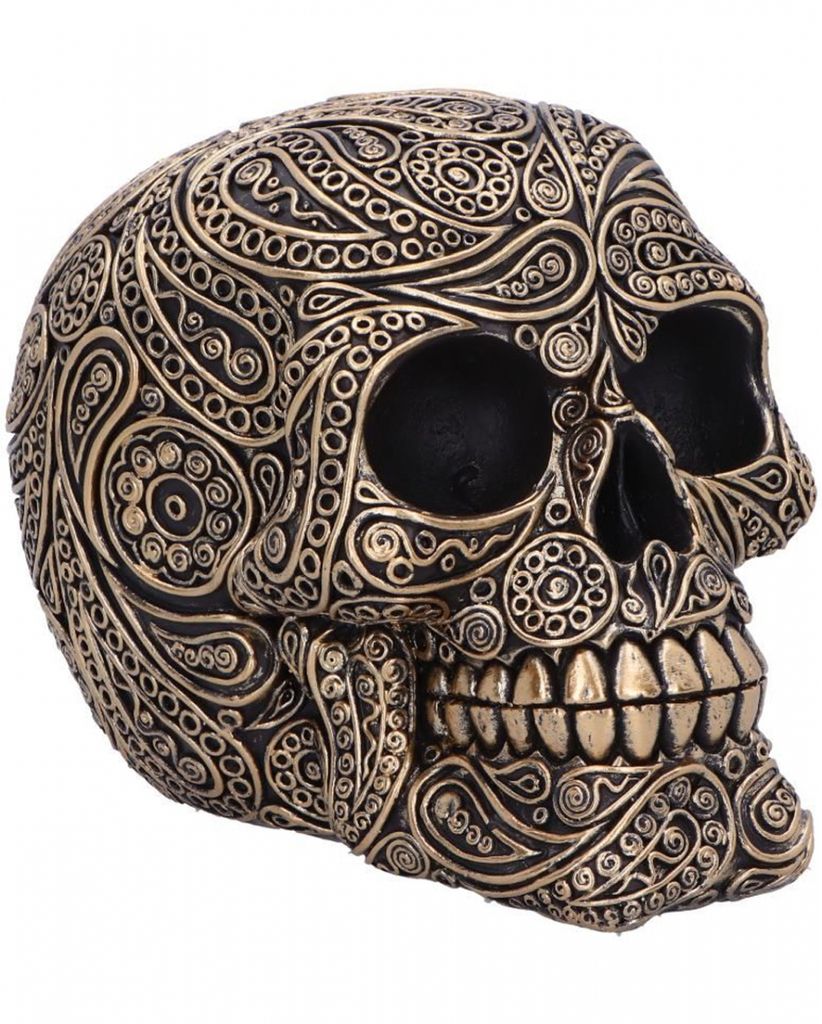 Black & Gold Paisley Totenkopf als Gothic Deko 15cm