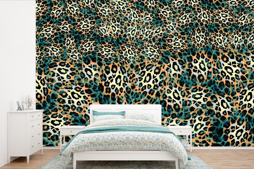 MuchoWow Fototapete für Wohnzimmer oder Schlafzimmer Wandtapete Vinyl Motivtapete Leopardenmuster - Design - Tiere - 600x400 cm - Vinyltapeten