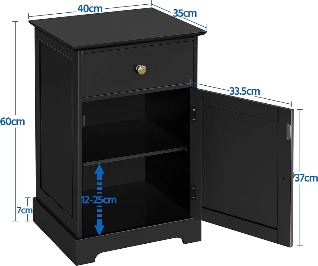 Table de Chevet Noire en Lot de 2 avec Placard de Rangement Modulable