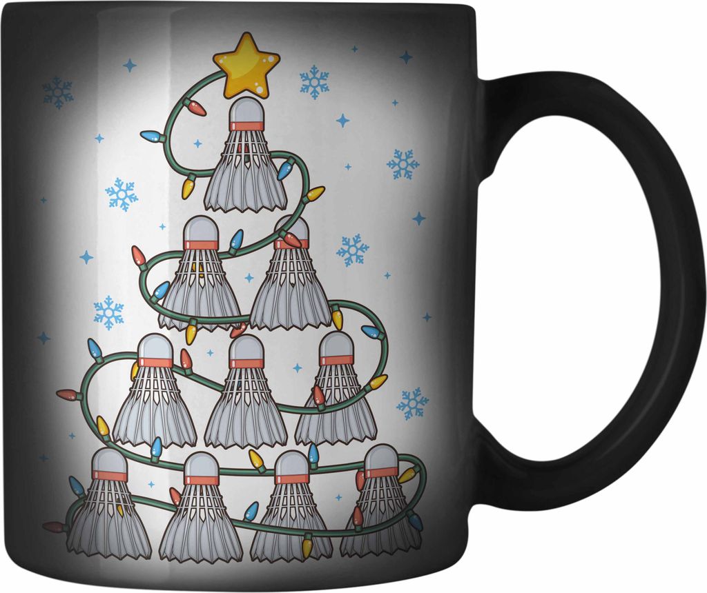 Trendation - Badminton Weihnachten Farbwechsel Zauber-Tasse Geschenk Badmintonspieler Geschenkidee Trainer Coach (Schwarz)