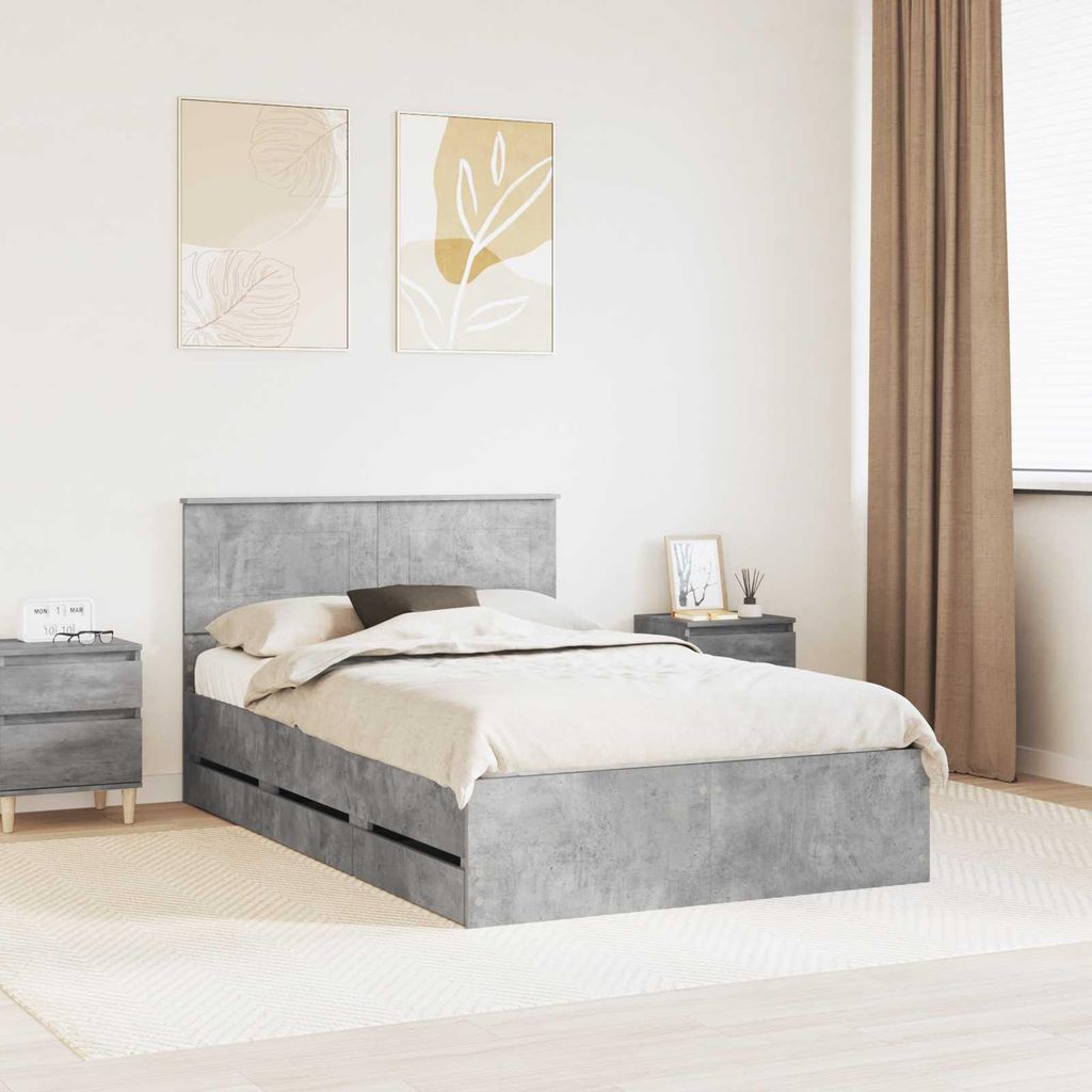 "Schlussverkauf" Einzelbett 1 PLACE - bettrahmen moderne - mit Kopfteil - Beton Grau 120x190 cm Ingenieurs Holz C1361
