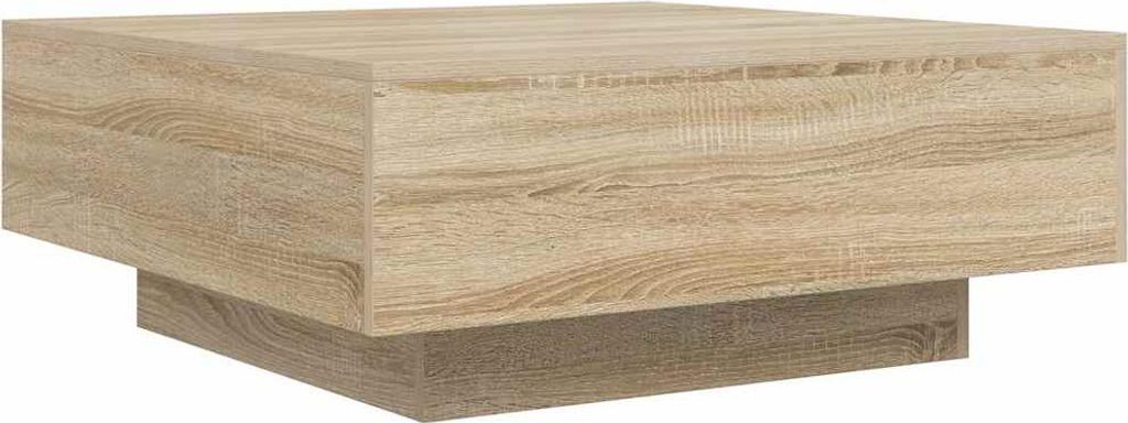 A square coffee table with a wood grain texture.