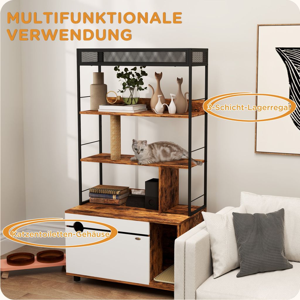 PawHut 2-in-1 Katzenklo Schrank, Katzenklo mit Produktbild 4