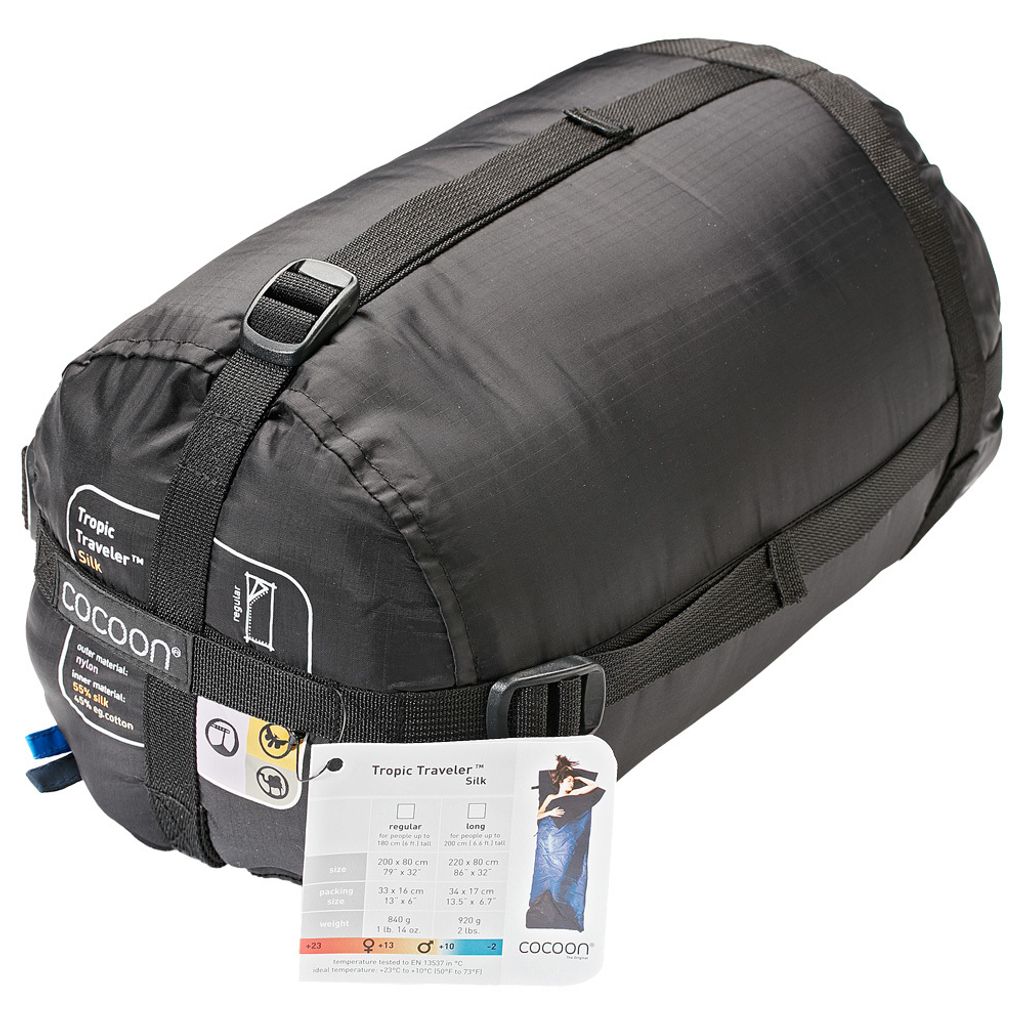 Cocoon Tropic Traveler Seide regular Schlafsack (Herren bis +10°C / max. Körpergröße 180cm / Gewicht 0,84kg) 2771