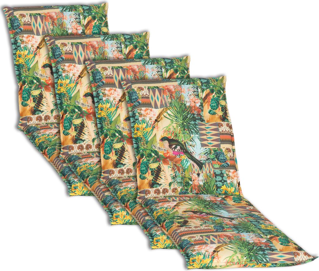 NYVI Liegenauflagen Piemont 4er Set - 191x58x8 cm Dschungel - Extra Starker 8cm Sitzpolster - Gartenmöbel Auflagen mit Halteband & Bindebändern