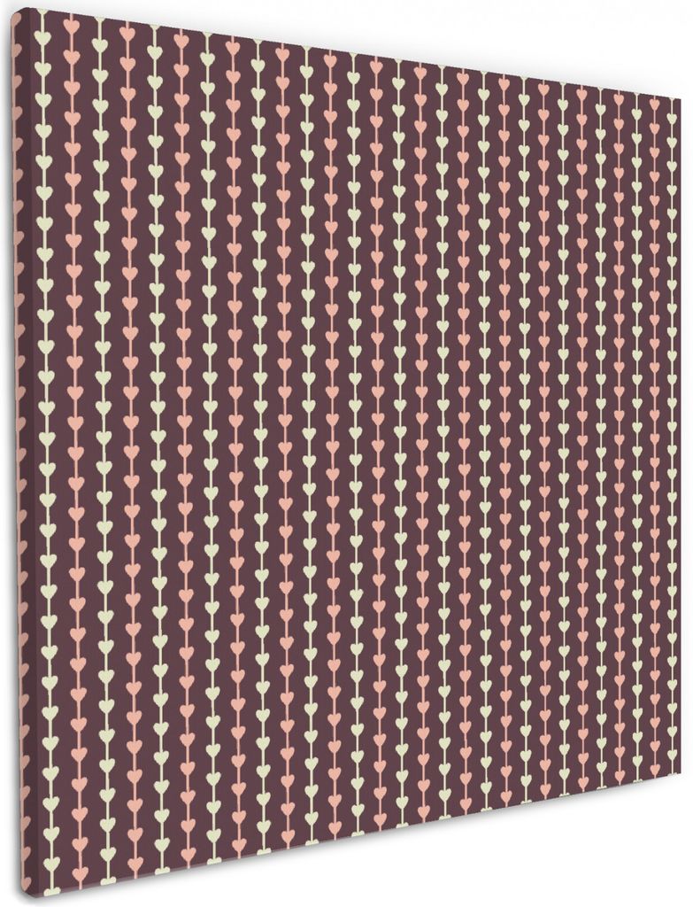 Wallario Premium Leinwandbild Muster Herzen in beig und rosa in Reih und Glied in Größe 50 x 50 cm